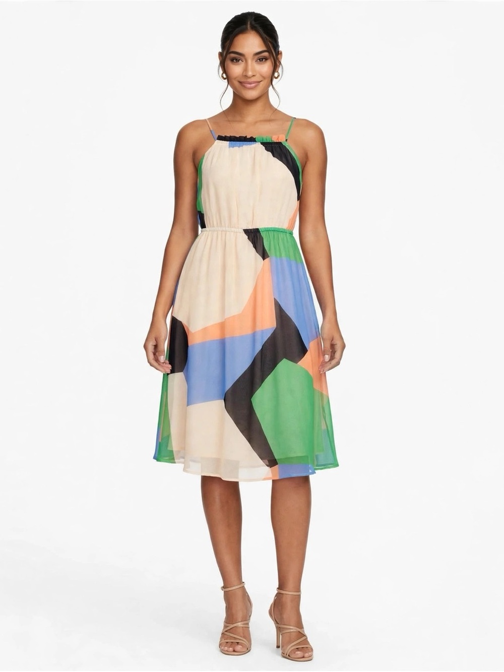Women’s Colorblock Geometric Print Sundress - Green/Blue/Pink